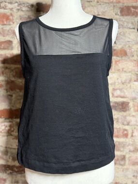 Banana Republic Black Sleeveless Tank with Sheer Mesh Yoke Size Medium